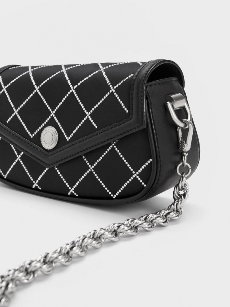 τσάντεσ ώμου Charles And Keith Este Chain Handle Satin μαυρα | 78429-GITZ