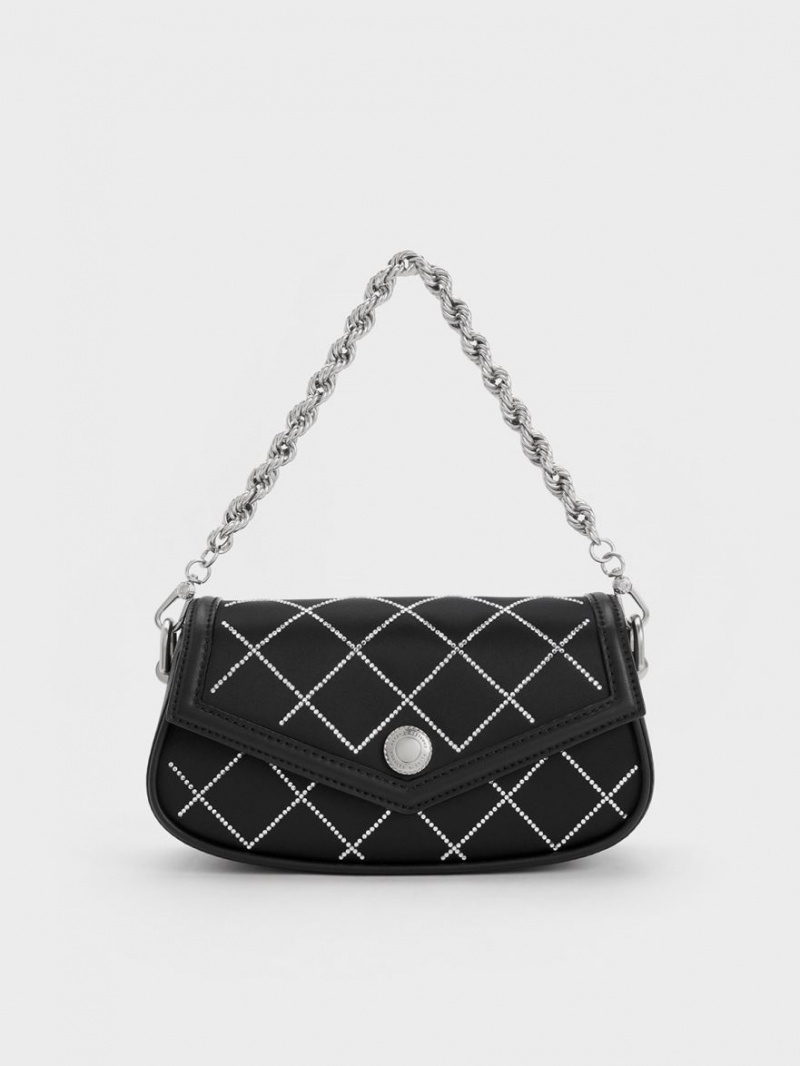 τσάντεσ ώμου Charles And Keith Este Chain Handle Satin μαυρα | 78429-GITZ