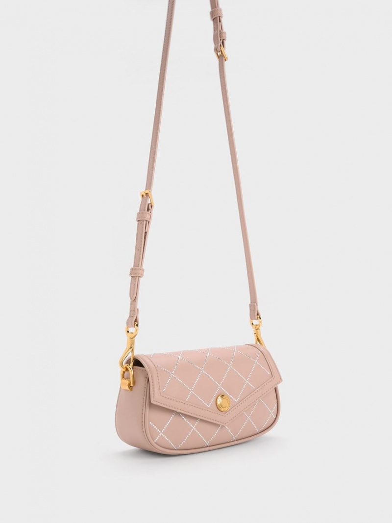 τσάντεσ ώμου Charles And Keith Este Chain Handle Satin Μπεζ | 78926-RLGC