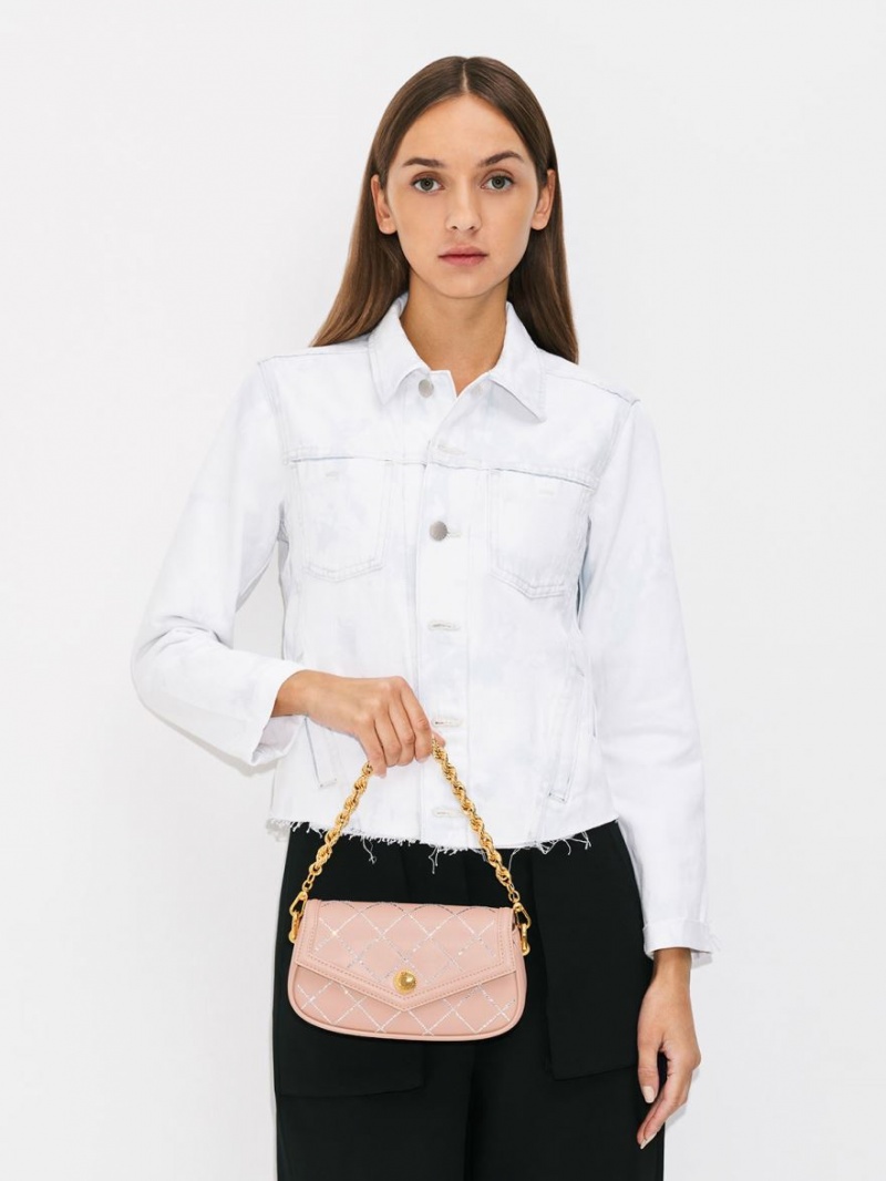 τσάντεσ ώμου Charles And Keith Este Chain Handle Satin Μπεζ | 78926-RLGC