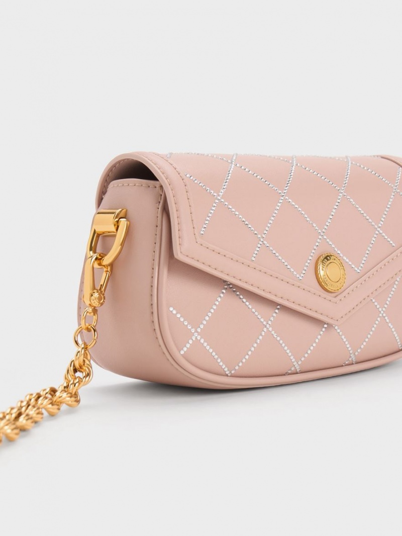 τσάντεσ ώμου Charles And Keith Este Chain Handle Satin Μπεζ | 78926-RLGC
