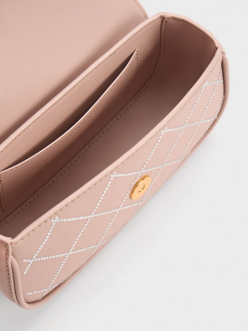 τσάντεσ ώμου Charles And Keith Este Chain Handle Satin Μπεζ | 78926-RLGC