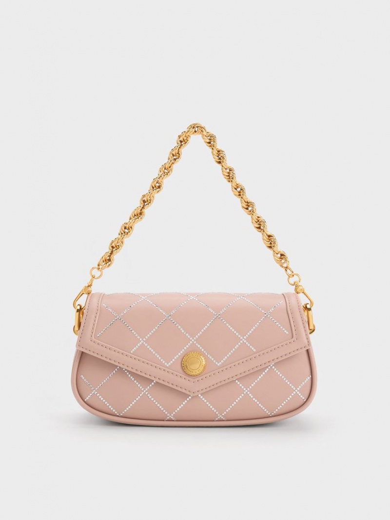 τσάντεσ ώμου Charles And Keith Este Chain Handle Satin Μπεζ | 78926-RLGC