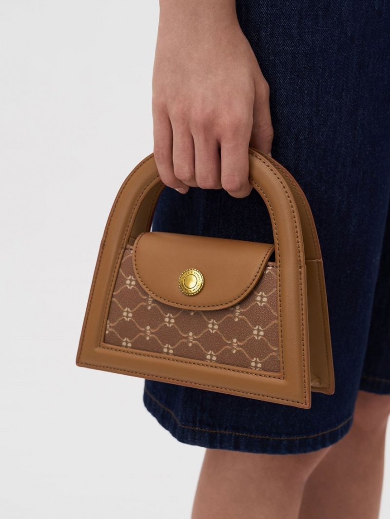 τσάντεσ χιαστί Charles And Keith Este Printed Trapeze σοκολάτα | 03967-XFQB