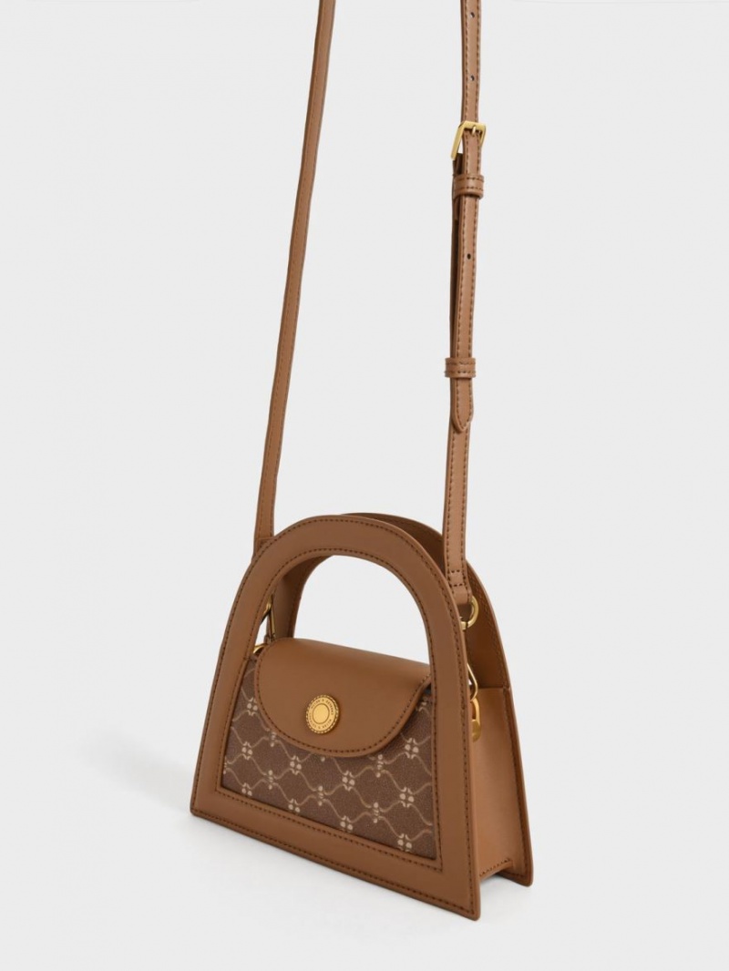 τσάντεσ χιαστί Charles And Keith Este Printed Trapeze σοκολάτα | 03967-XFQB