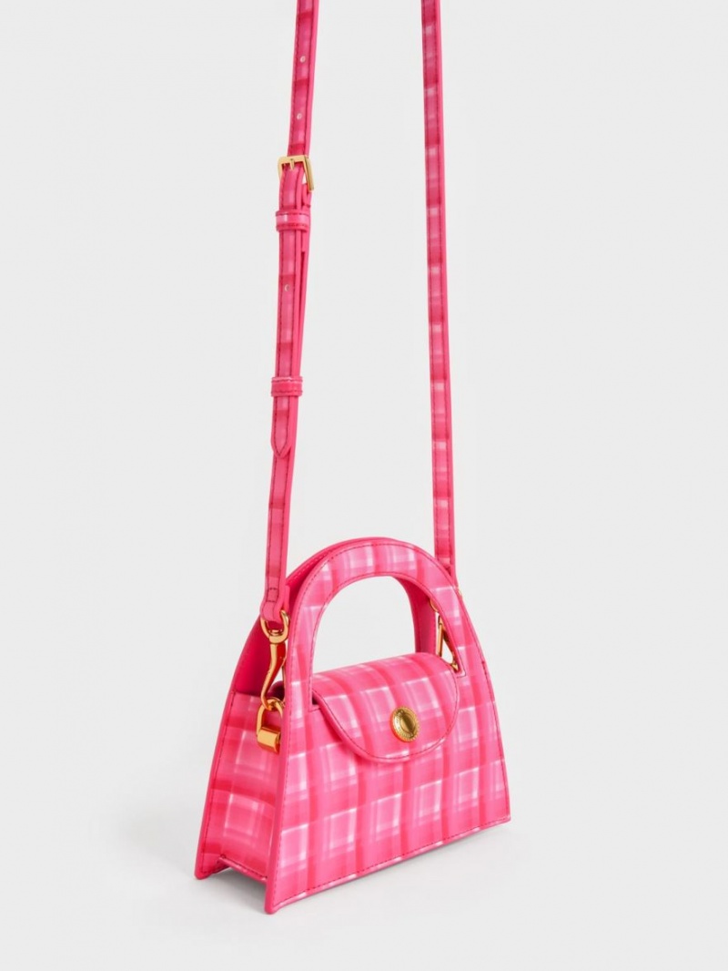 τσάντεσ χιαστί Charles And Keith Este Printed Trapeze φουξια | 67382-JRQX