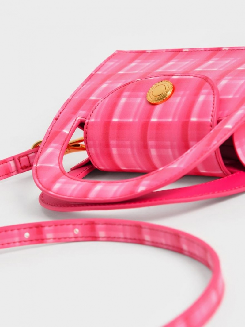 τσάντεσ χιαστί Charles And Keith Este Printed Trapeze φουξια | 67382-JRQX