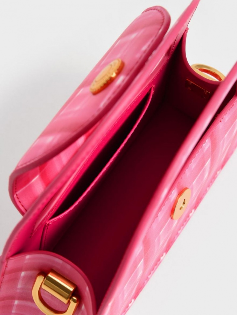 τσάντεσ χιαστί Charles And Keith Este Printed Trapeze φουξια | 67382-JRQX