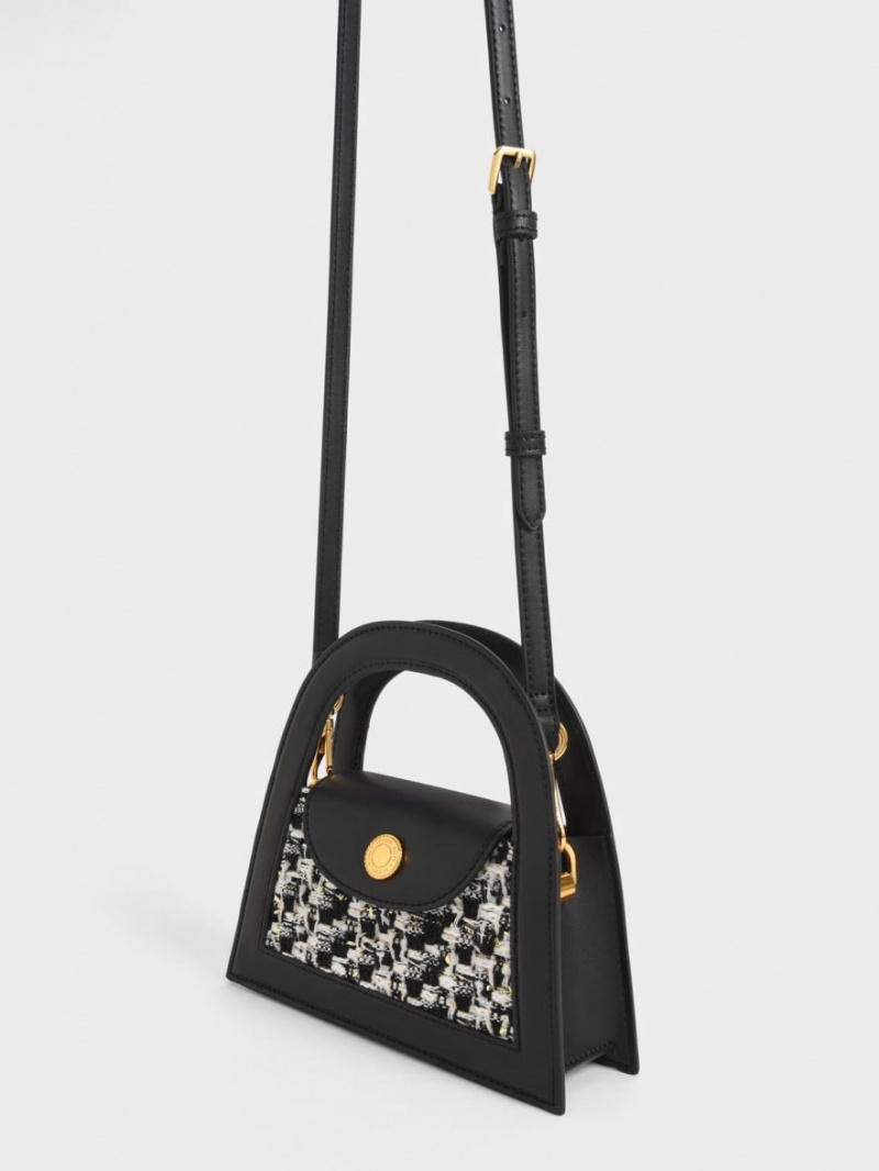 τσάντεσ χιαστί Charles And Keith Este Tweed Trapeze μαυρα | 69475-SJEH