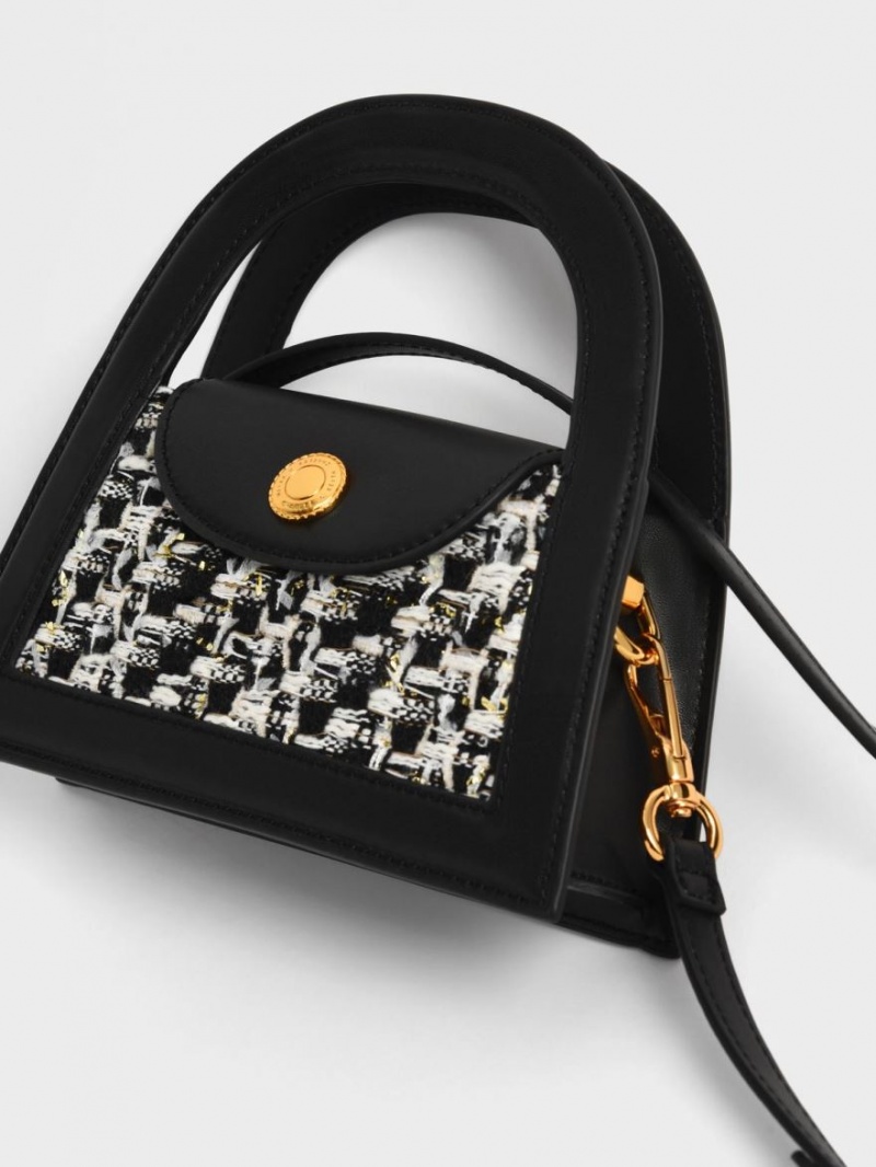 τσάντεσ χιαστί Charles And Keith Este Tweed Trapeze μαυρα | 69475-SJEH