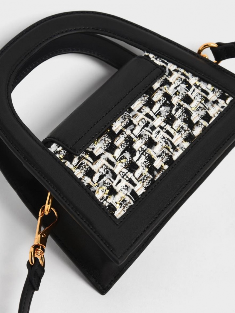 τσάντεσ χιαστί Charles And Keith Este Tweed Trapeze μαυρα | 69475-SJEH