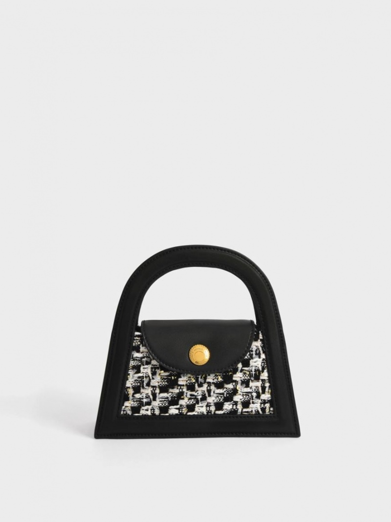 τσάντεσ χιαστί Charles And Keith Este Tweed Trapeze μαυρα | 69475-SJEH