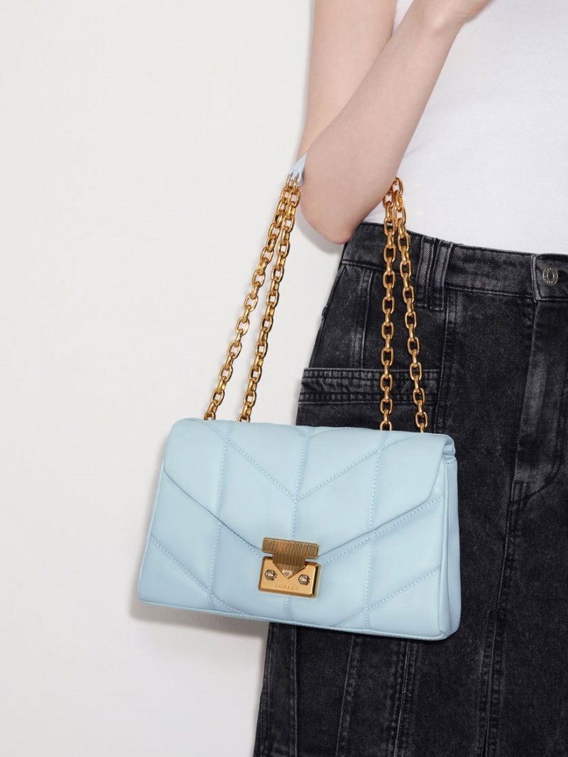 τσάντεσ χιαστί Charles And Keith Eudora Chevron Trapeze μπλε | 06329-OIAV