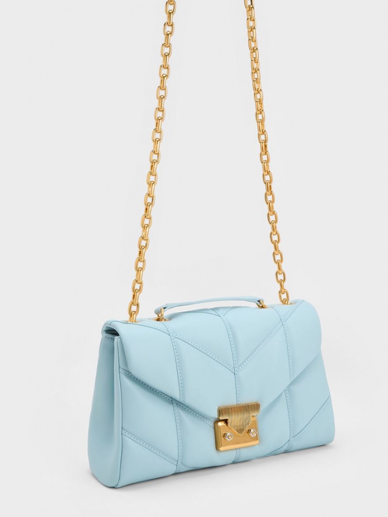 τσάντεσ χιαστί Charles And Keith Eudora Chevron Trapeze μπλε | 06329-OIAV