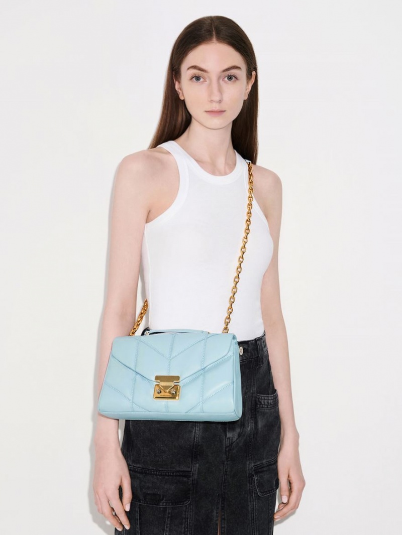 τσάντεσ χιαστί Charles And Keith Eudora Chevron Trapeze μπλε | 06329-OIAV