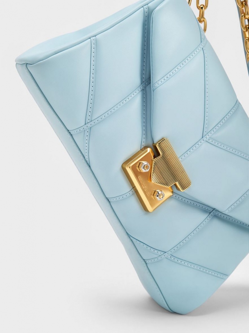 τσάντεσ χιαστί Charles And Keith Eudora Chevron Trapeze μπλε | 06329-OIAV