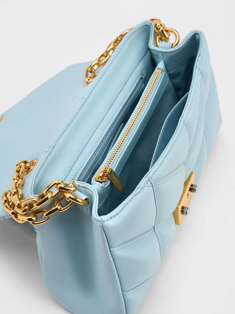 τσάντεσ χιαστί Charles And Keith Eudora Chevron Trapeze μπλε | 06329-OIAV