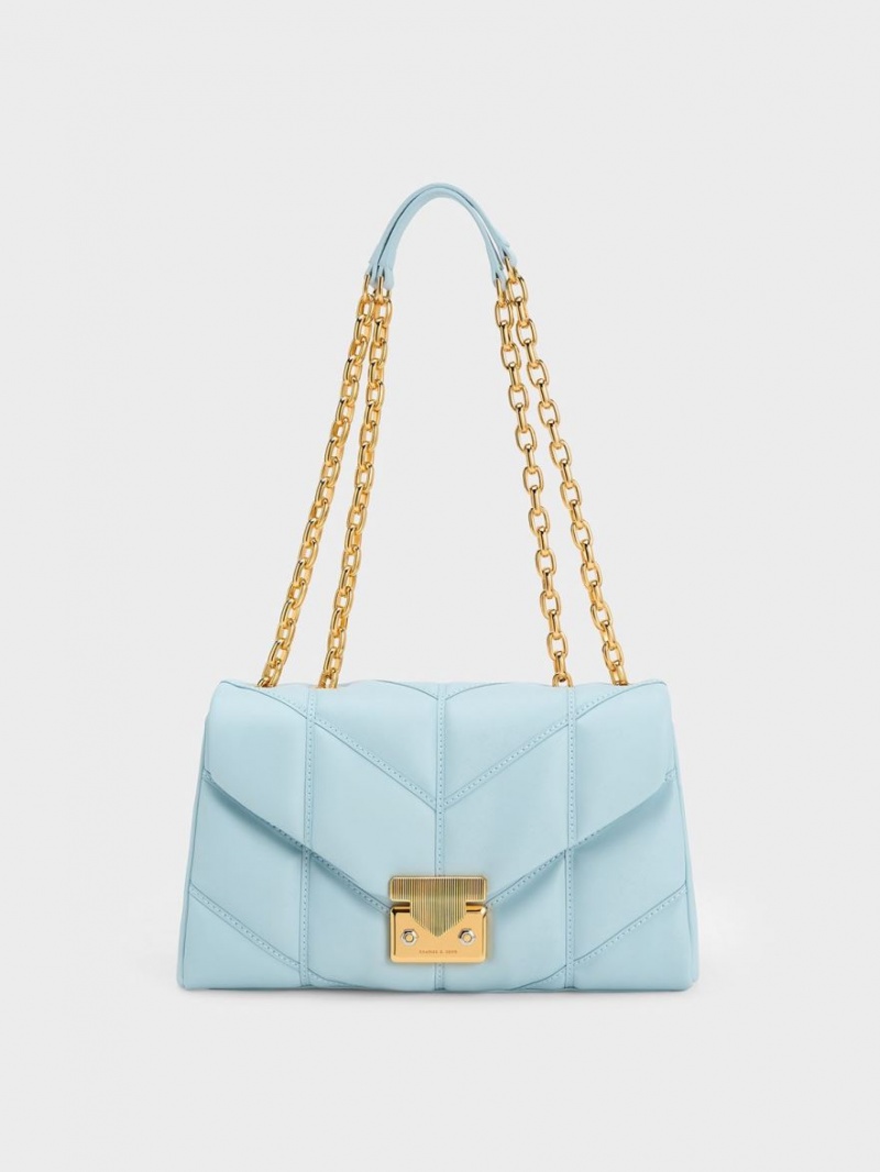 τσάντεσ χιαστί Charles And Keith Eudora Chevron Trapeze μπλε | 06329-OIAV