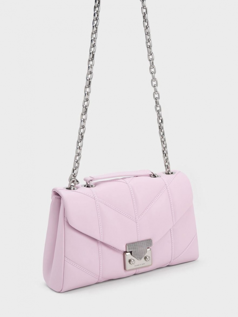 τσάντεσ χιαστί Charles And Keith Eudora Chevron Trapeze ροζ | 72605-ESUW
