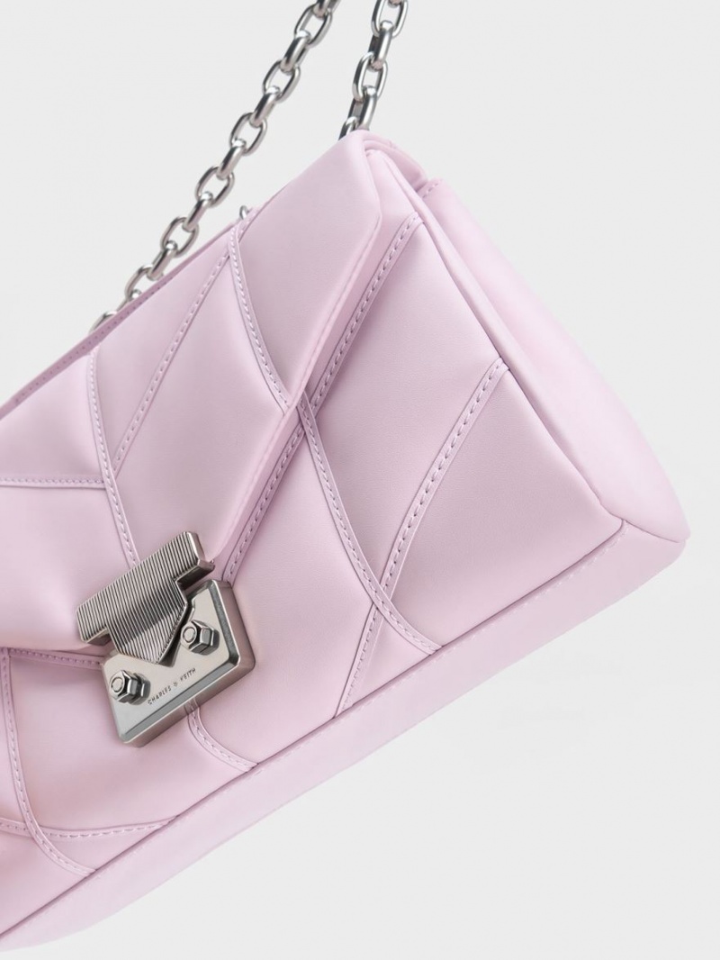 τσάντεσ χιαστί Charles And Keith Eudora Chevron Trapeze ροζ | 72605-ESUW