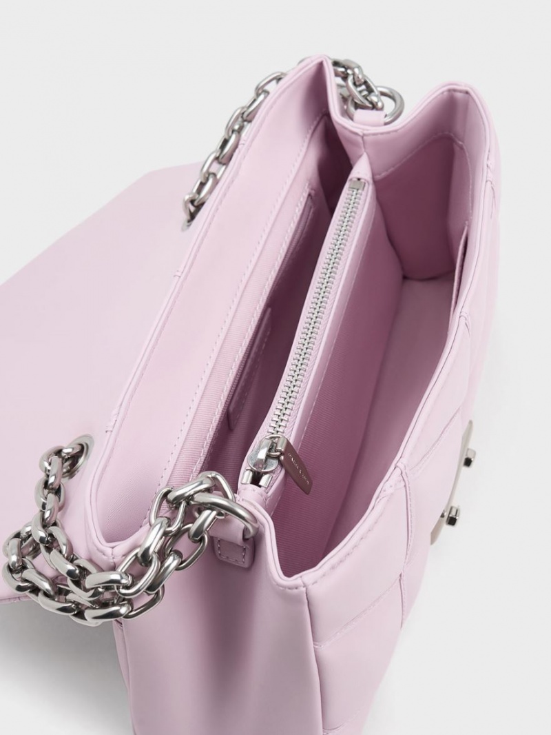 τσάντεσ χιαστί Charles And Keith Eudora Chevron Trapeze ροζ | 72605-ESUW