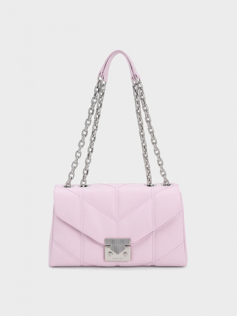 τσάντεσ χιαστί Charles And Keith Eudora Chevron Trapeze ροζ | 72605-ESUW