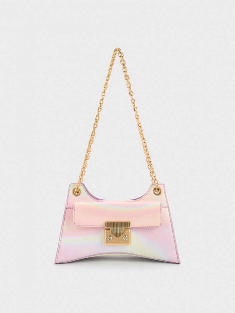 τσάντεσ ώμου Charles And Keith Eudora Swirl-Print Sculptural ροζ | 05271-CSOA