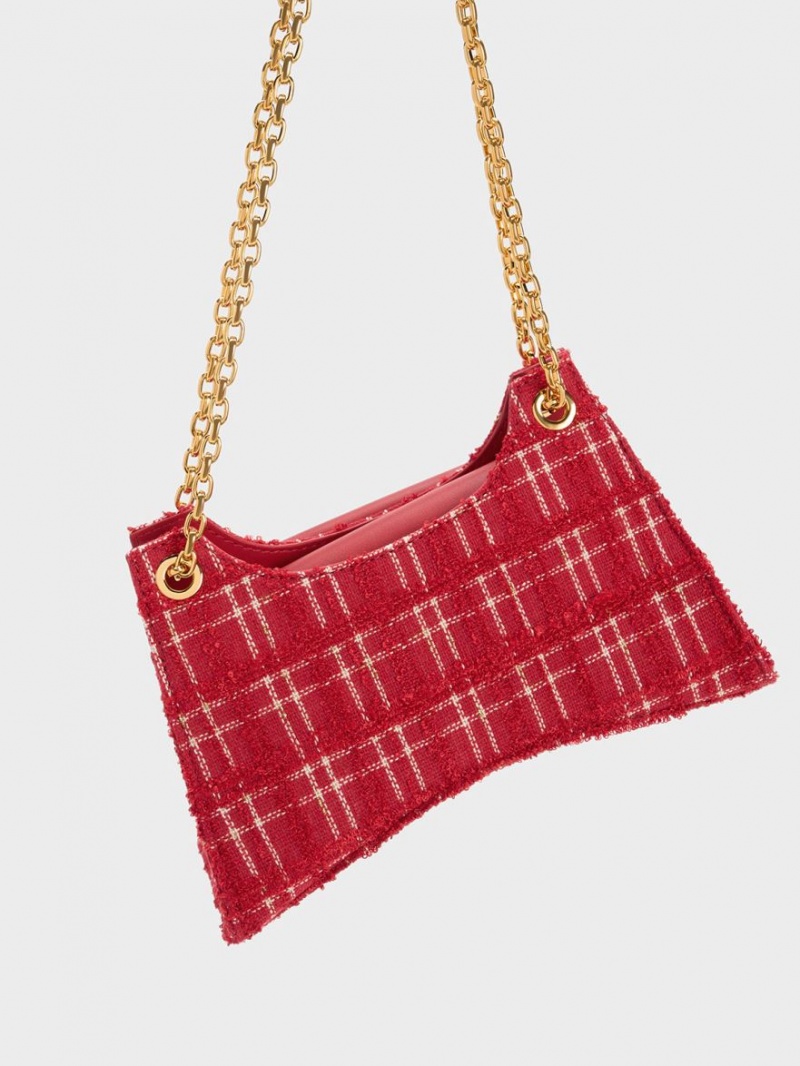 τσάντεσ ώμου Charles And Keith Eudora Tweed Sculptural κοκκινα | 73408-ESKW