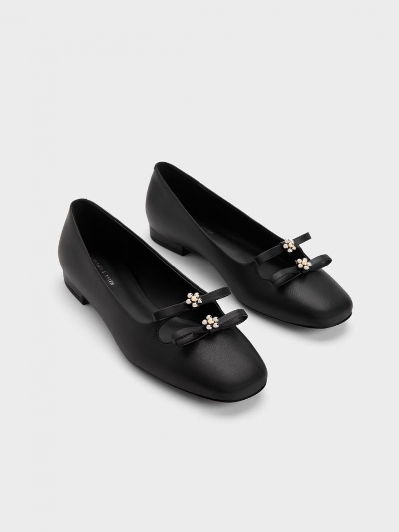 Παπουτσια Μπαλαρινεσ Charles And Keith Floral Beaded Bow μαυρα | 45123-OBHJ