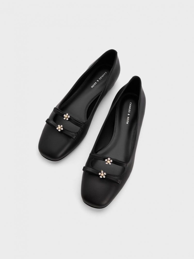 Παπουτσια Μπαλαρινεσ Charles And Keith Floral Beaded Bow μαυρα | 45123-OBHJ