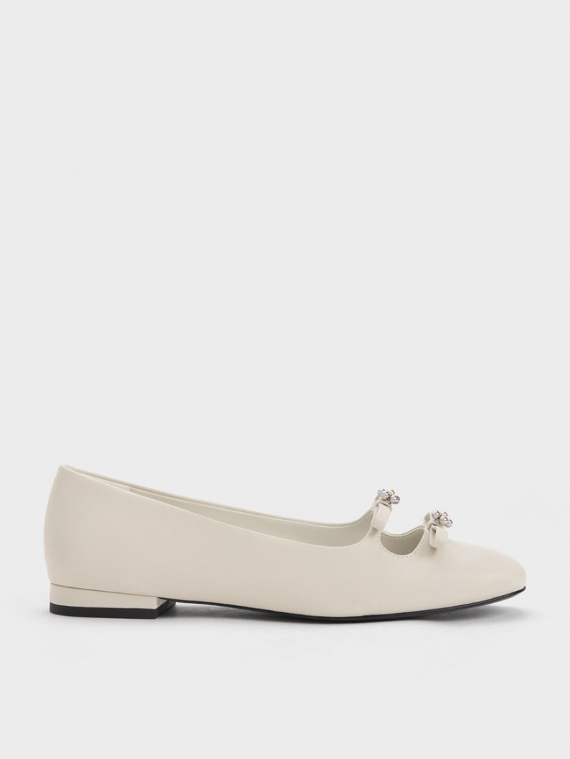 Παπουτσια Μπαλαρινεσ Charles And Keith Floral Beaded Bow ασπρα | 46751-MQTS