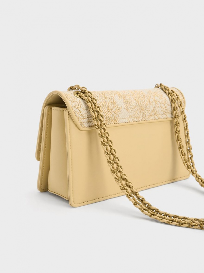 τσάντεσ ώμου Charles And Keith Floral Illustrated καμβα Μπεζ | 32197-DGCK
