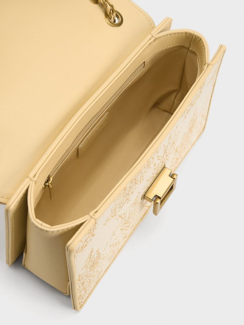 τσάντεσ ώμου Charles And Keith Floral Illustrated καμβα Μπεζ | 32197-DGCK