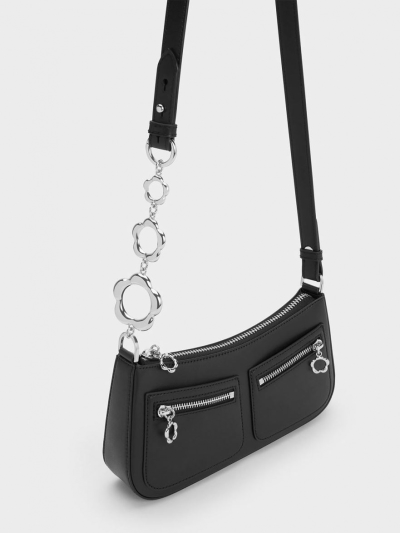 τσάντεσ ώμου Charles And Keith Flower-Embellished μαυρα | 37851-DNJI