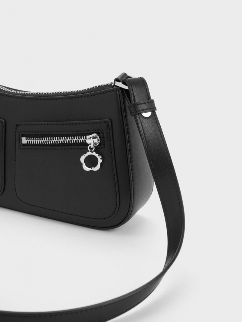 τσάντεσ ώμου Charles And Keith Flower-Embellished μαυρα | 37851-DNJI