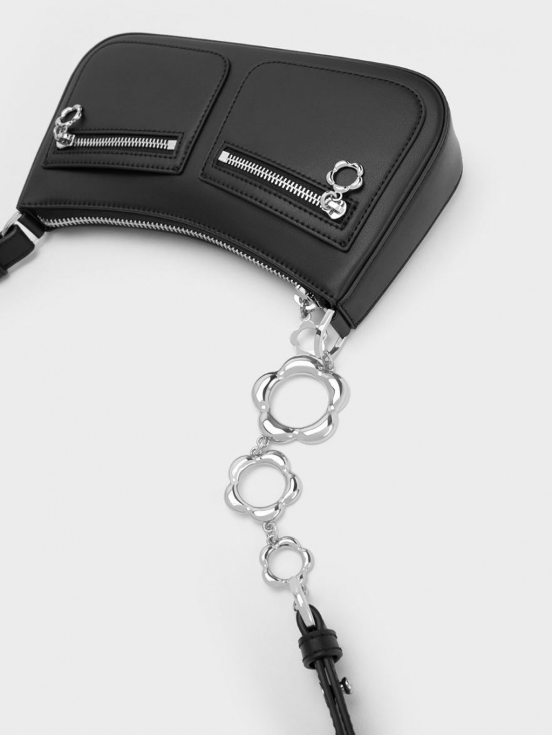 τσάντεσ ώμου Charles And Keith Flower-Embellished μαυρα | 37851-DNJI