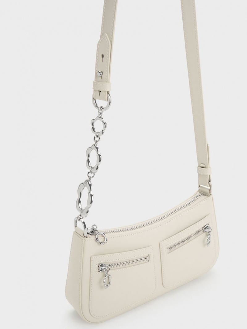 τσάντεσ ώμου Charles And Keith Flower-Embellished ασπρα | 19502-KZET