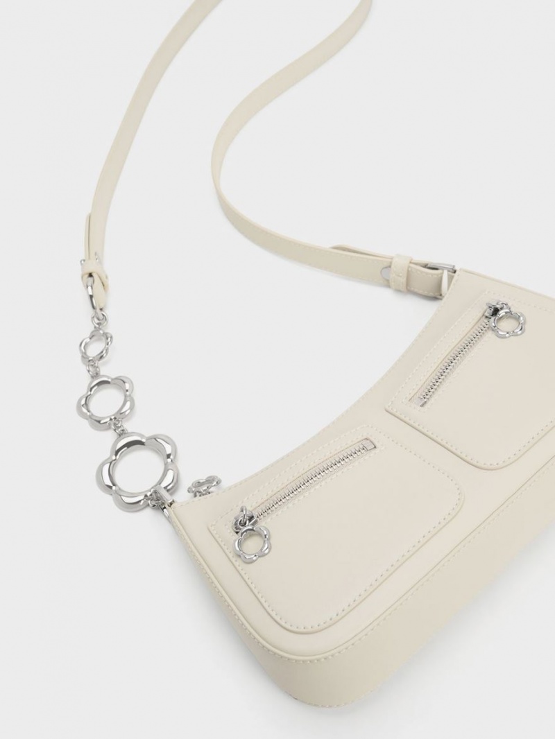 τσάντεσ ώμου Charles And Keith Flower-Embellished ασπρα | 19502-KZET
