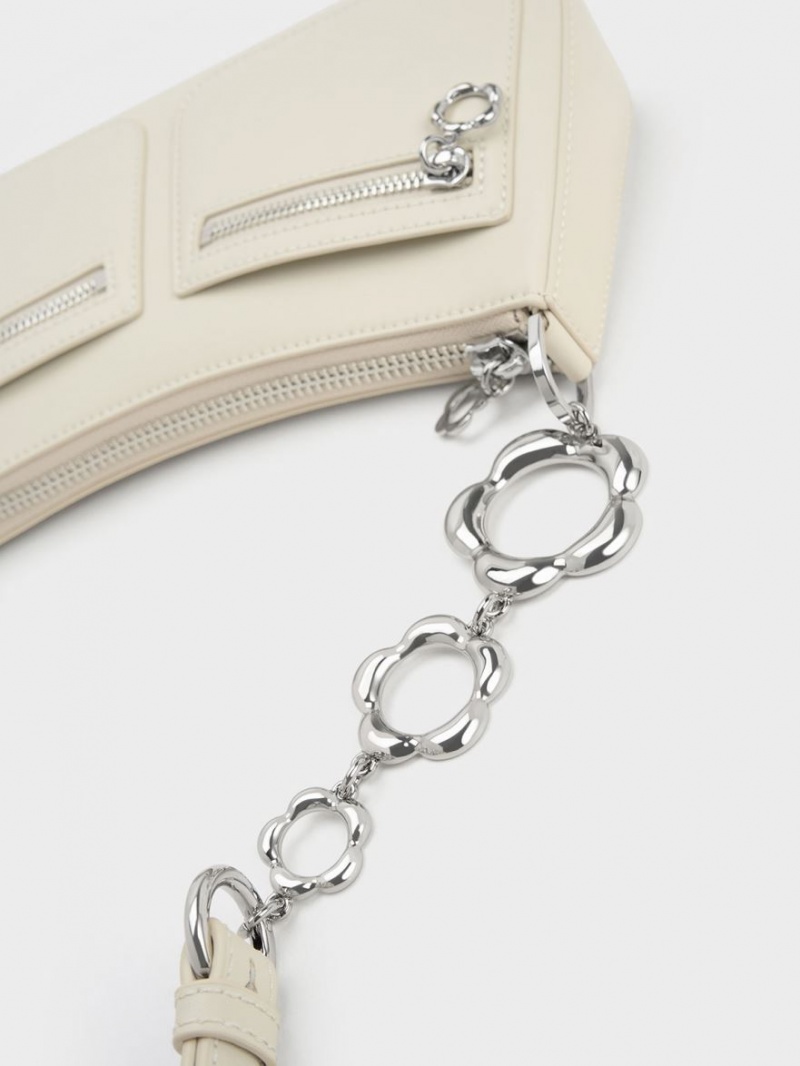 τσάντεσ ώμου Charles And Keith Flower-Embellished ασπρα | 19502-KZET