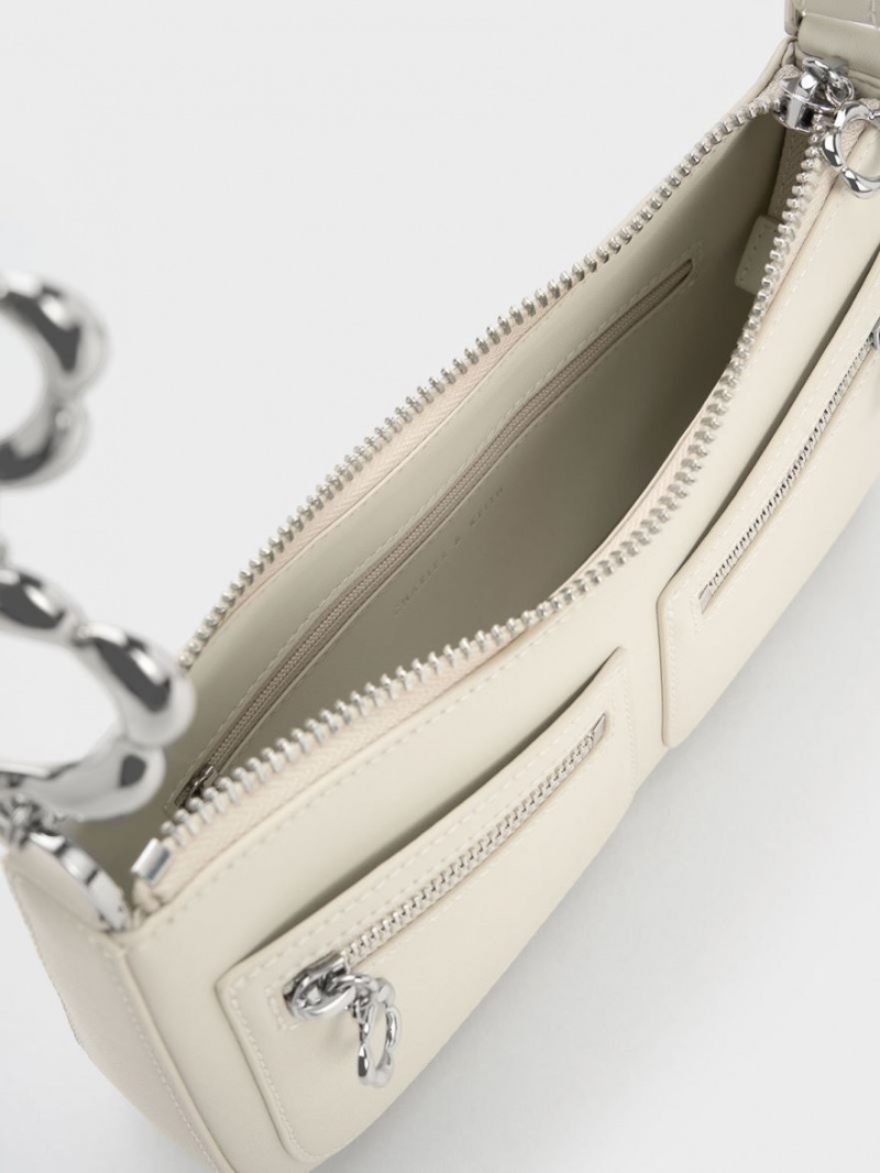 τσάντεσ ώμου Charles And Keith Flower-Embellished ασπρα | 19502-KZET