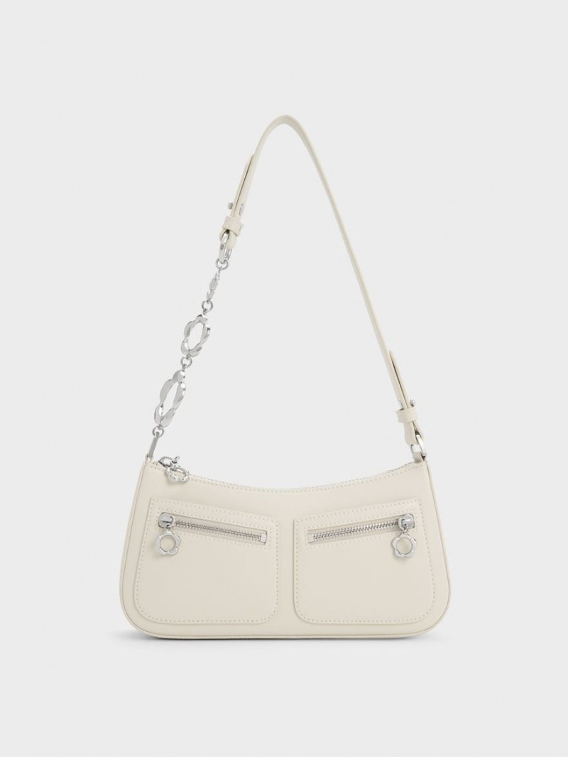 τσάντεσ ώμου Charles And Keith Flower-Embellished ασπρα | 19502-KZET