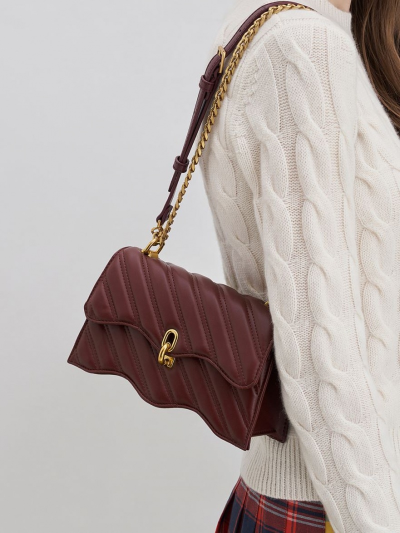 τσάντεσ χιαστί Charles And Keith Freja Wavy Trapeze σκούρο σοκολάτα | 02968-MDXR