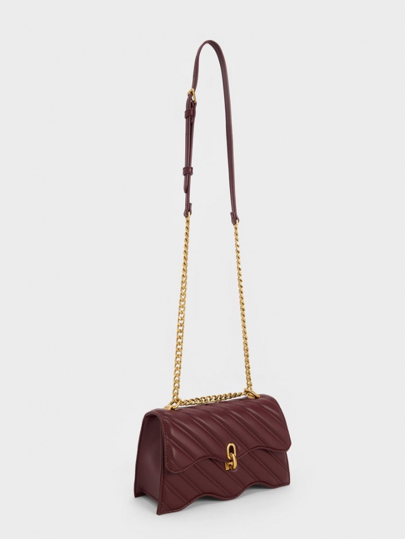 τσάντεσ χιαστί Charles And Keith Freja Wavy Trapeze σκούρο σοκολάτα | 02968-MDXR