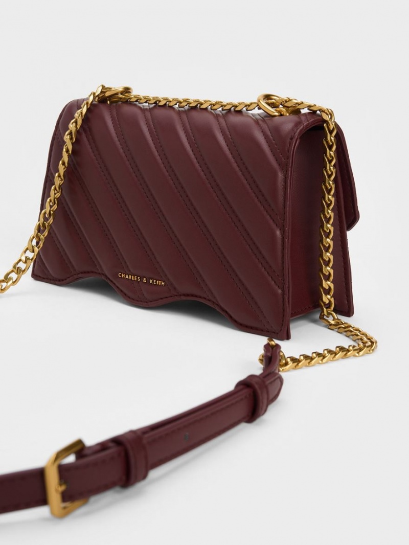 τσάντεσ χιαστί Charles And Keith Freja Wavy Trapeze σκούρο σοκολάτα | 02968-MDXR