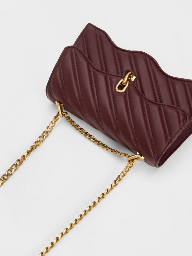 τσάντεσ χιαστί Charles And Keith Freja Wavy Trapeze σκούρο σοκολάτα | 02968-MDXR