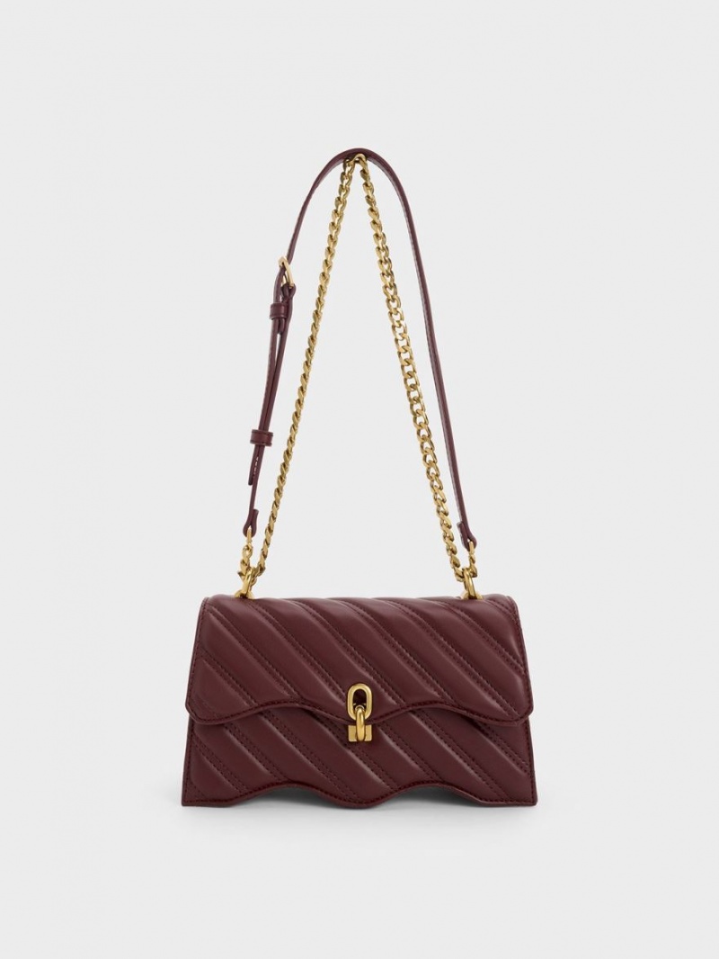 τσάντεσ χιαστί Charles And Keith Freja Wavy Trapeze σκούρο σοκολάτα | 02968-MDXR