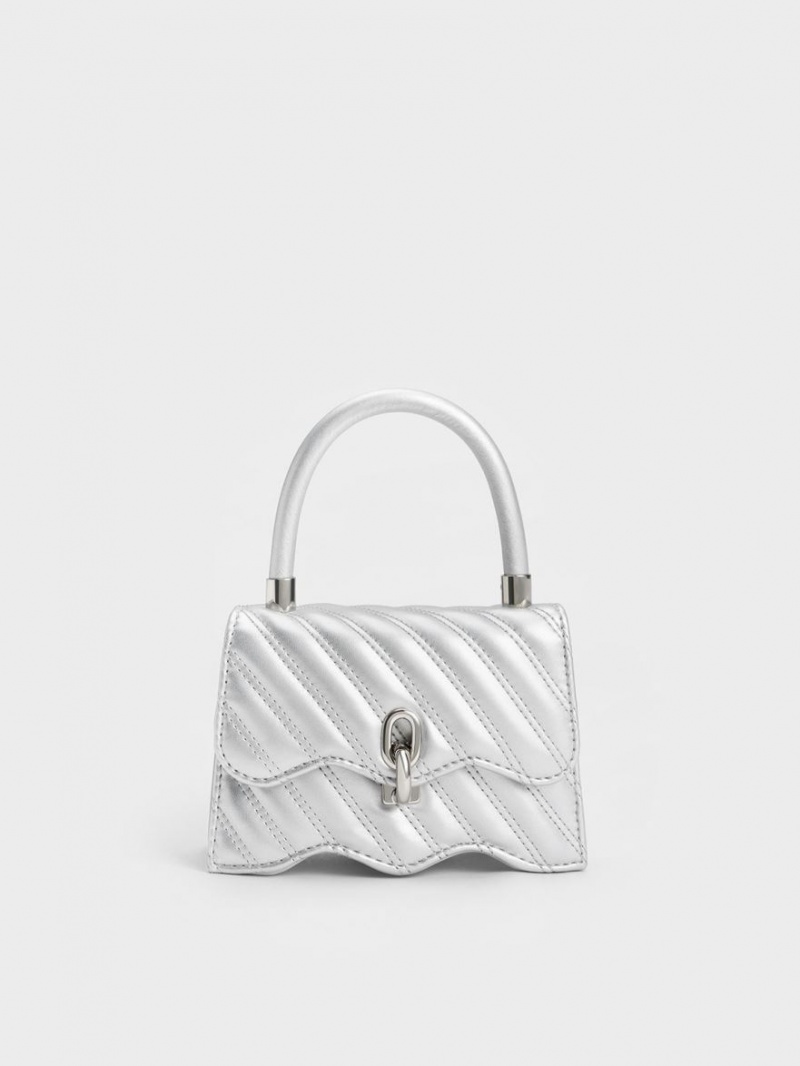 τσαντα χειροσ Charles And Keith Freja Wavy Καπιτονέ Top ασημι | 67903-YFNG