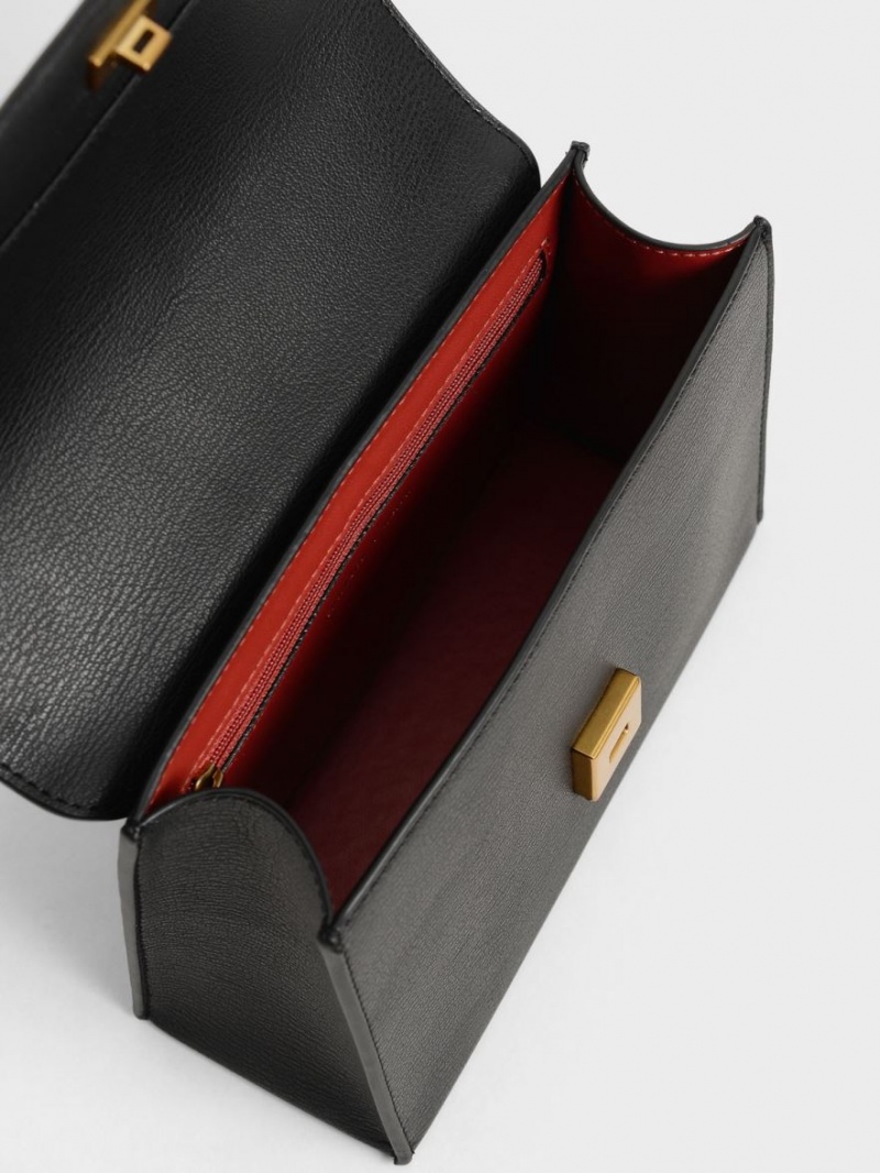 τσάντεσ χιαστί Charles And Keith Front Flap Chain Handle μαυρα | 32065-NYLJ