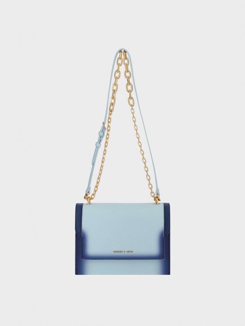 τσάντεσ χιαστί Charles And Keith Front Flap Chain Handle μπλε | 15724-FQSW