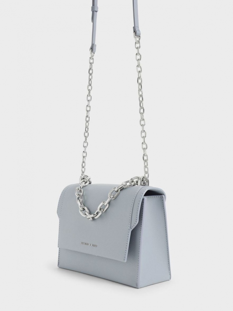 τσάντεσ χιαστί Charles And Keith Front Flap Chain Handle ανοιχτο μπλε | 62745-AKFZ